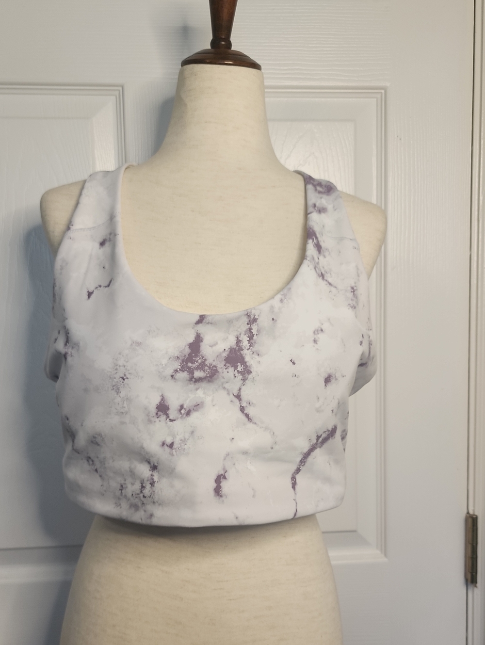 Old Navy White Marble-Print Sleeveless Crop Top with Purple Accents
